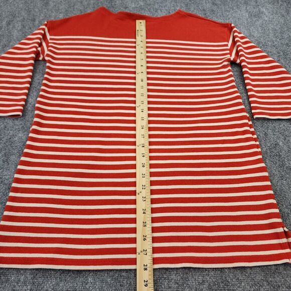 J Crew Dress Womens Medium Red Ivory Striped Knit Tunic 3/4 Sleeve Casual Pocket - Picture 6 of 14